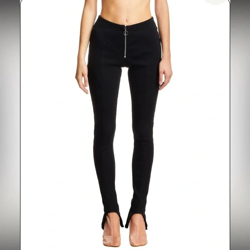Lourdes NYC black ribbed leggings with straps size xs